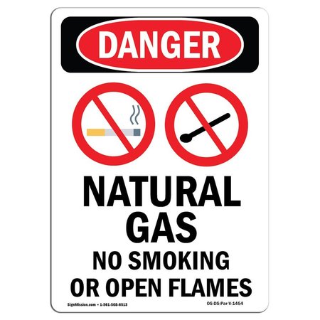 SIGNMISSION Safety Sign, OSHA Danger, 10" Height, Aluminum, Natural Gas No Smoking, Portrait OS-DS-A-710-V-1454